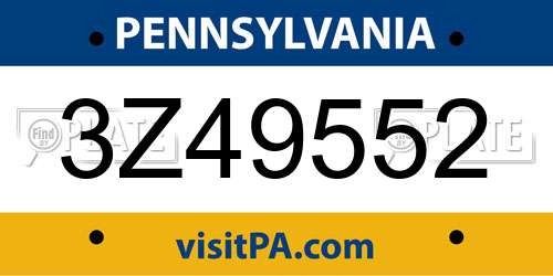 3Z49552 Pennsylvania License Plate
