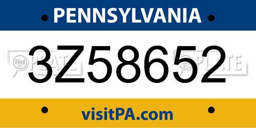 3Z58652 Pennsylvania License Plate