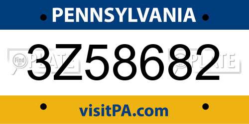 3Z58682 Pennsylvania License Plate