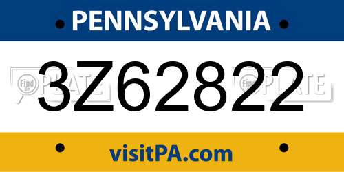 3Z62822 Pennsylvania License Plate