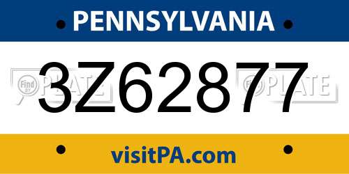 3Z62877 Pennsylvania License Plate