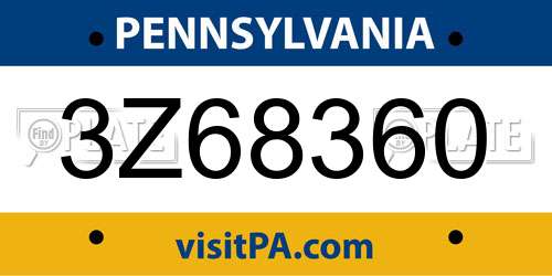 3Z68360 Pennsylvania License Plate
