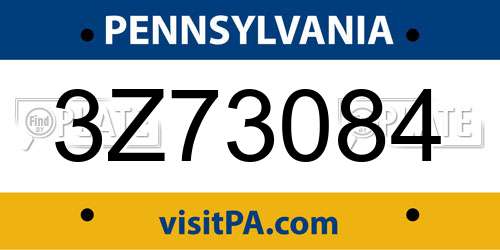 3Z73084 Pennsylvania License Plate