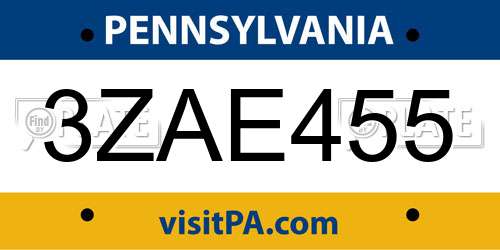 3ZAE455 Pennsylvania License Plate