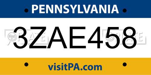 3ZAE458 Pennsylvania License Plate