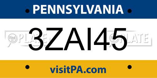 3ZAI45 Pennsylvania License Plate