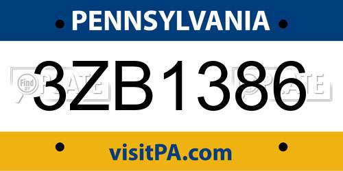 3ZB1386 Pennsylvania License Plate