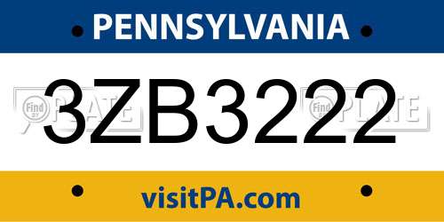 3ZB3222 Pennsylvania License Plate