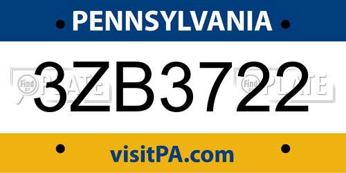 3ZB3722 Pennsylvania License Plate