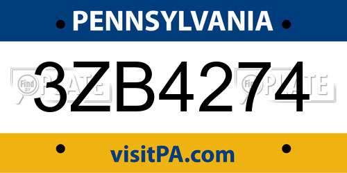 3ZB4274 Pennsylvania License Plate