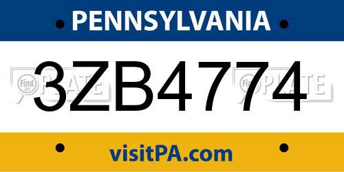 3ZB4774 Pennsylvania License Plate