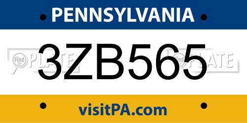 3ZB565 Pennsylvania License Plate