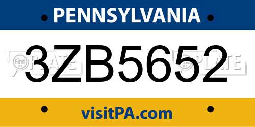 3ZB5652 Pennsylvania License Plate