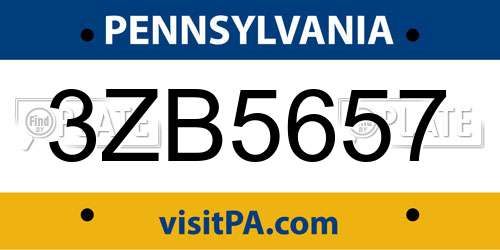 3ZB5657 Pennsylvania License Plate