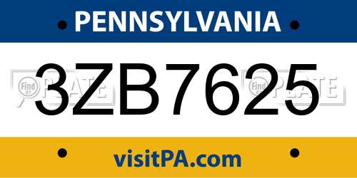 3ZB7625 Pennsylvania License Plate