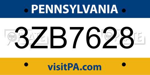 3ZB7628 Pennsylvania License Plate