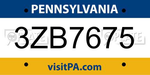 3ZB7675 Pennsylvania License Plate