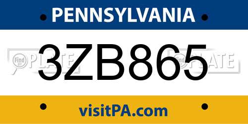 3ZB865 Pennsylvania License Plate