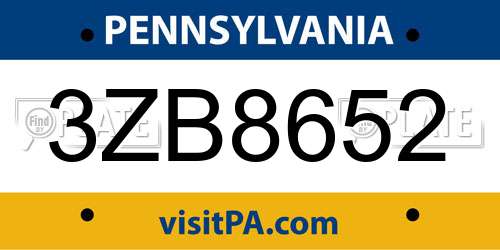 3ZB8652 Pennsylvania License Plate