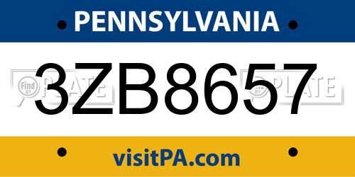 3ZB8657 Pennsylvania License Plate