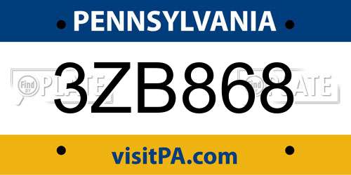 3ZB868 Pennsylvania License Plate