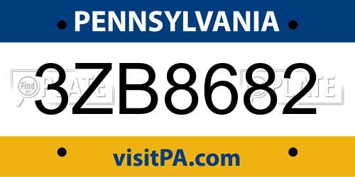 3ZB8682 Pennsylvania License Plate