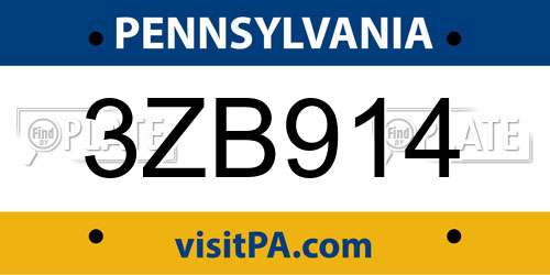 3ZB914 Pennsylvania License Plate