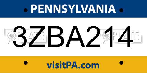 3ZBA214 Pennsylvania License Plate