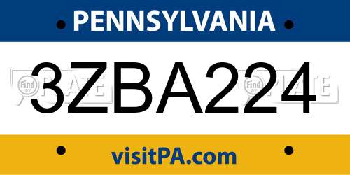 3ZBA224 Pennsylvania License Plate