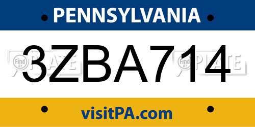 3ZBA714 Pennsylvania License Plate