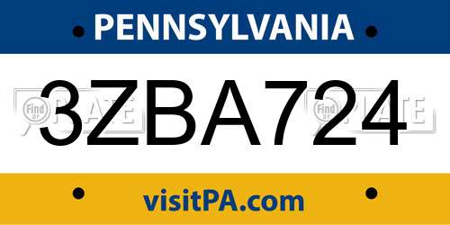 3ZBA724 Pennsylvania License Plate
