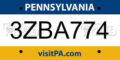 3ZBA774 Pennsylvania License Plate