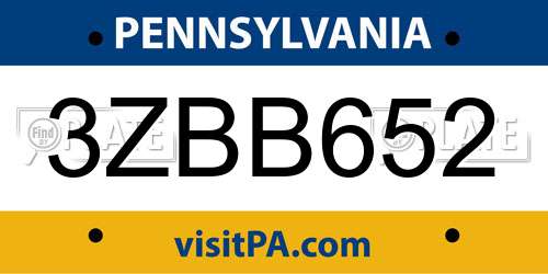 3ZBB652 Pennsylvania License Plate