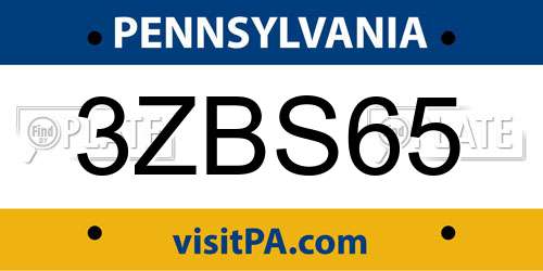 3ZBS65 Pennsylvania License Plate