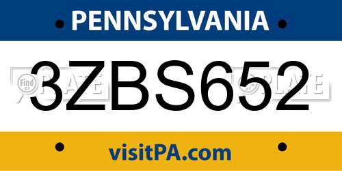 3ZBS652 Pennsylvania License Plate