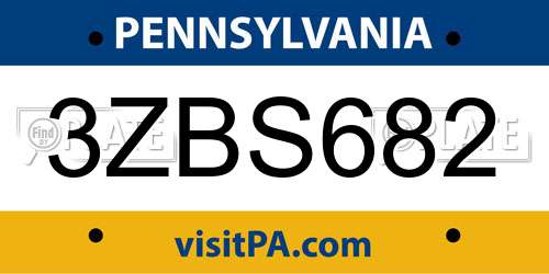 3ZBS682 Pennsylvania License Plate
