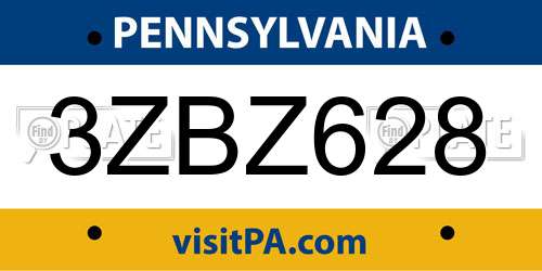 3ZBZ628 Pennsylvania License Plate