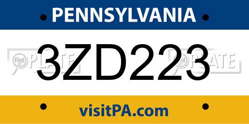3ZD223 Pennsylvania License Plate