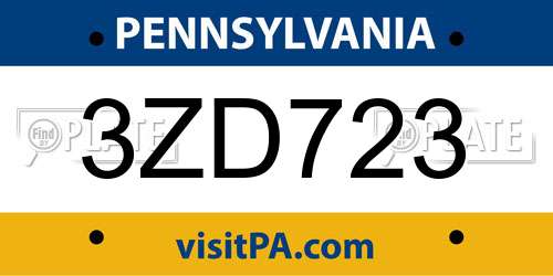 3ZD723 Pennsylvania License Plate