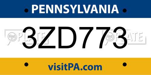 3ZD773 Pennsylvania License Plate