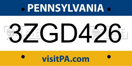 3ZGD426 Pennsylvania License Plate