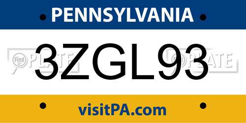 3ZGL93 Pennsylvania License Plate