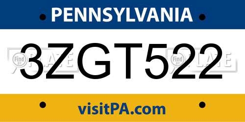 3ZGT522 Pennsylvania License Plate