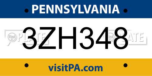 3ZH348 Pennsylvania License Plate