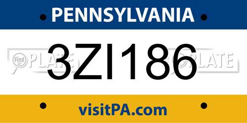 3ZI186 Pennsylvania License Plate