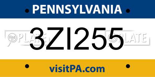3ZI255 Pennsylvania License Plate
