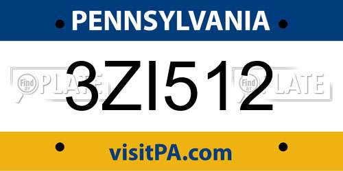 3ZI512 Pennsylvania License Plate