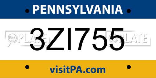 3ZI755 Pennsylvania License Plate