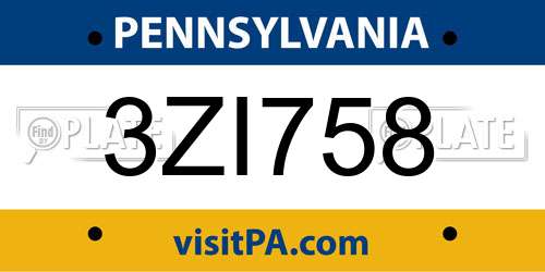 3ZI758 Pennsylvania License Plate