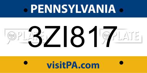 3ZI817 Pennsylvania License Plate